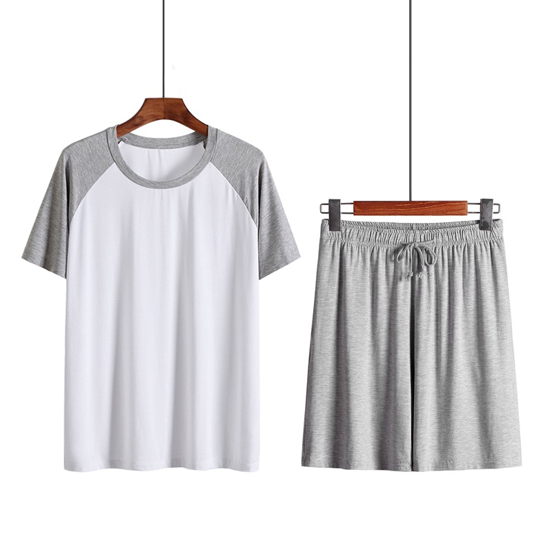 Pyjama d&#39;été pour hommes, grande taille 5XL 6XL, coupe fine, Modal, vêtements d&#39;extérieur Cool et décontractés, manches courtes, ensemble Short à cordon de serrage: Gray White / 6XL