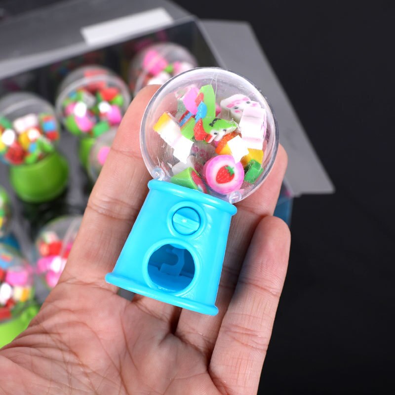 12 sztuk/pudło mini skręcone jajko śliczne owoce w kształcie zwierząt gumka robić mazania automat z cukierkami Kawaii szkoła papiernicze prezenty dla uczniów