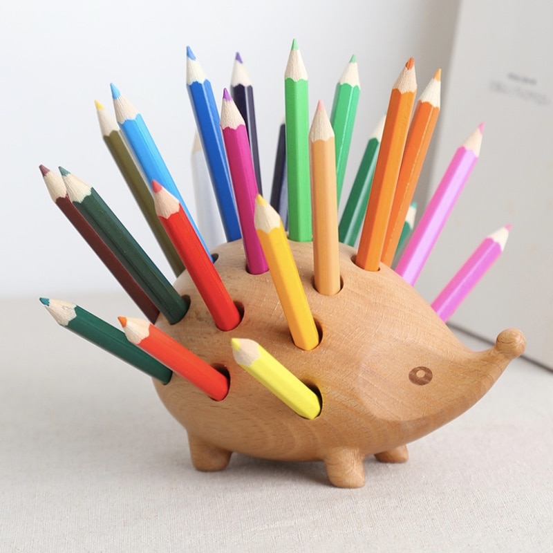 Houten Egel 24 Gat Pen Geplaatst Stand Multi-Functionele Bureau Houder Kinderen Mooie Potlood Houder Mode Met 24 Kleuren pen