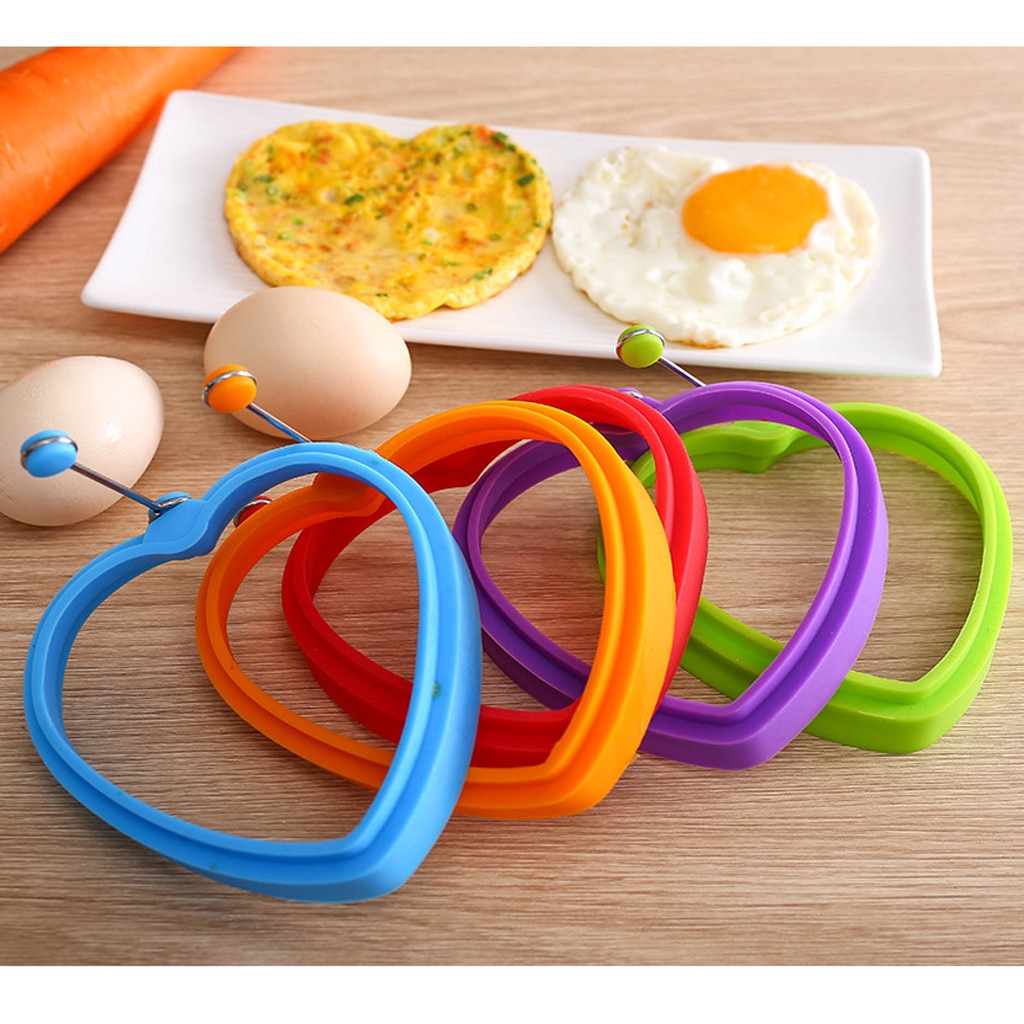 Ontbijt Omelet Gebakken Ei Mallen Siliconen Hartvormige Ringen Pancake Mold Met Handvatten Anti-aanbak Koekenpan Ei Mallen Keuken