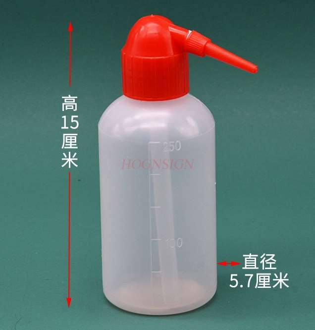 Equipo de experimentos, botella de plástico de 250ml, botella de soplo de plástico con cabeza roja, botella de codo, botella de lavado, botella de enjuague químico