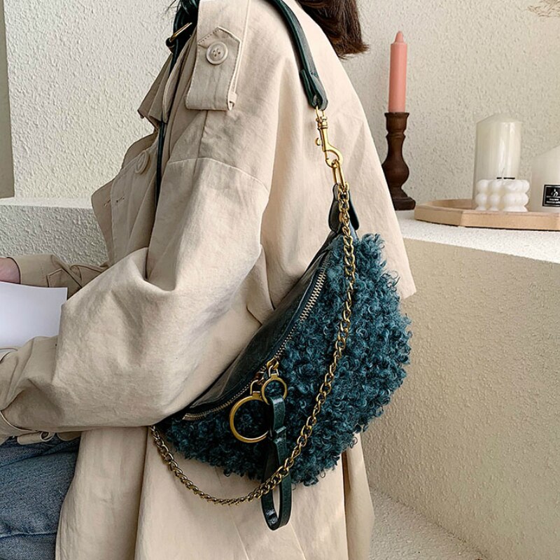 Dames kleine borsttas zachte pluche dames handtas ketting schoudertas messenger bag