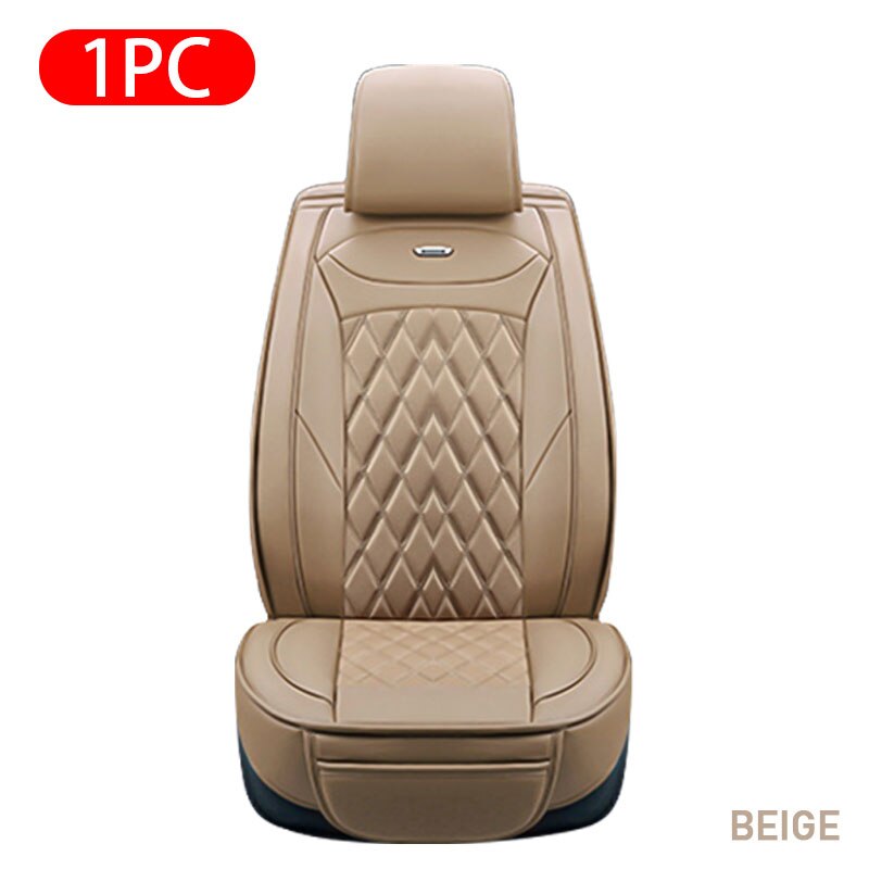 Funda de polipiel para asiento de coche, cojín de asiento de fila delantera, Protector de asiento envolvente Universal para Sedán, SUV, camioneta: Beige Front 1pc