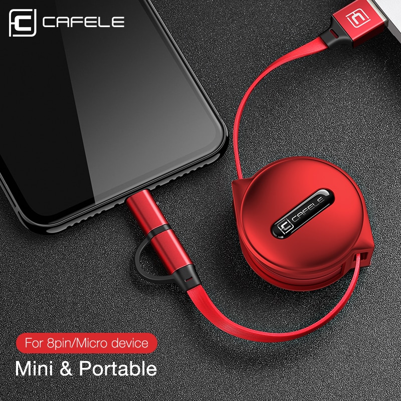 Cafele 2 in 1 Micro USB Cable for iPhone Mini USB Cable Retractable Portable Charging Cable for iPhone 8 7 6 5 Xiaomi Redmi 4X