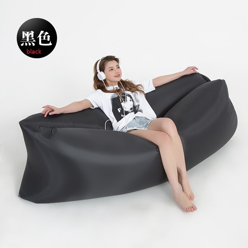 Inflatable Lazy Couch Outdoor Folding Air Sofa Bed Portable Beach Lounge Outside Garden Furniture Camping Sleeping Bags: Black