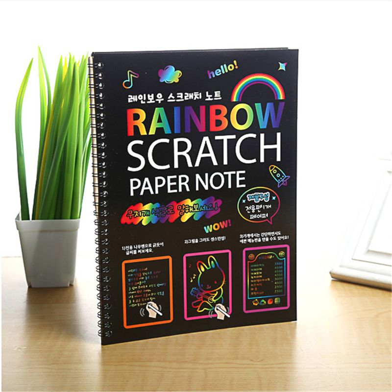 2Pcs Grote Magic Kleur Rainbow Scratch Art Paper Note Book Volledig Zwarte Tekening Q6PD