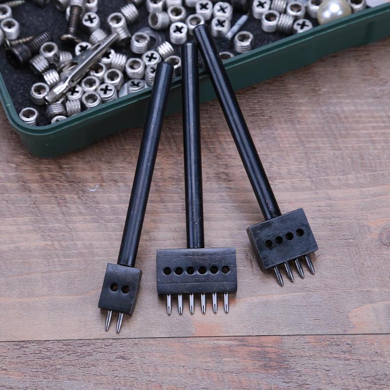 3pcs/Set 5mm Pitch 2 4 6 Prong Hardened Leather Hole Punch Leather Stitch Punching Tools Leathercraft Leather Craft Tool Kit