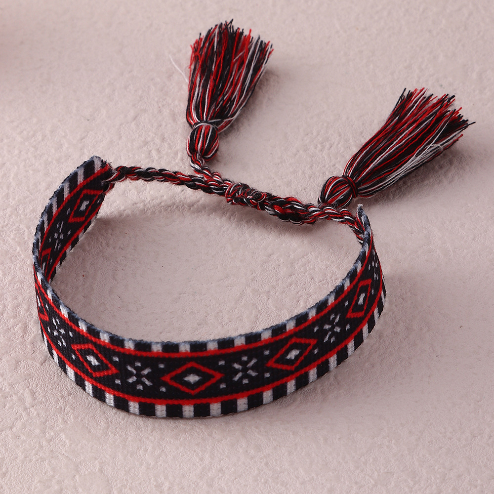 Bracelet en tissu brodé de lettres ethniques pour femmes, bijoux de luxe, style bohème, pompon réglable, d&#39;amitié: BZ1495H