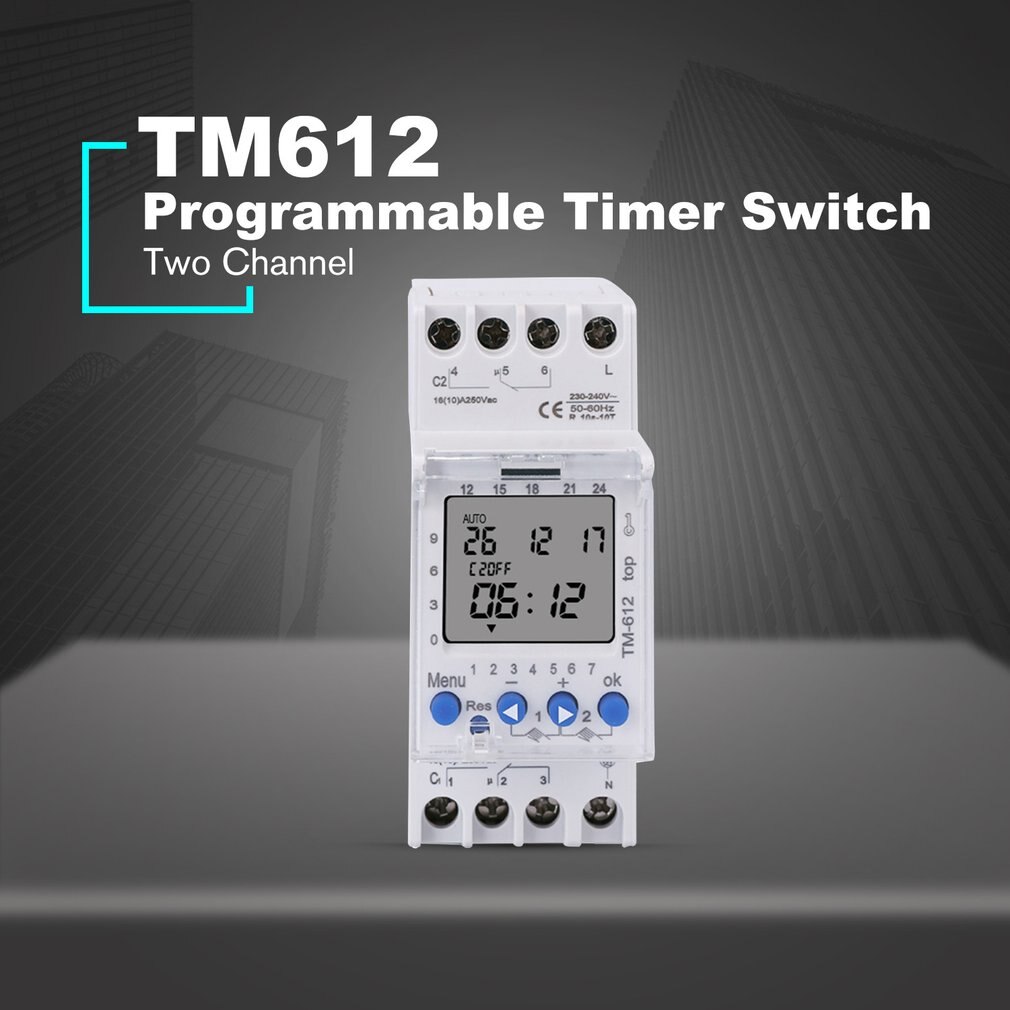 SINOTIMER 220V TM612 Two Channel Timer 7 Days 24Hours Programmable Electronic LCD Digital Time Switch with Two Relay Outputs