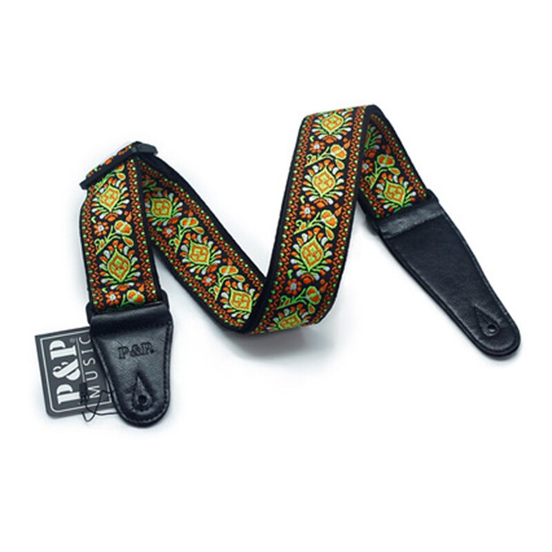 Gitaar Band Borduren Patroon Retro Etnische Stijl Puur Katoen Lederen Verstelbare 82-137Cm Muziekinstrument Accessoires Effen: S113-13