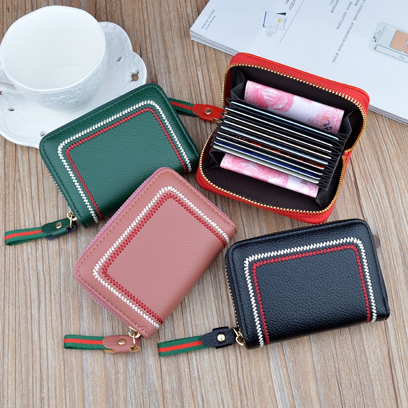 Soft Leather Wallet Ladies Short Zipper Multi-card Organ Card Bag Female Student Card Holder Coin Purse Business Card Bag PU