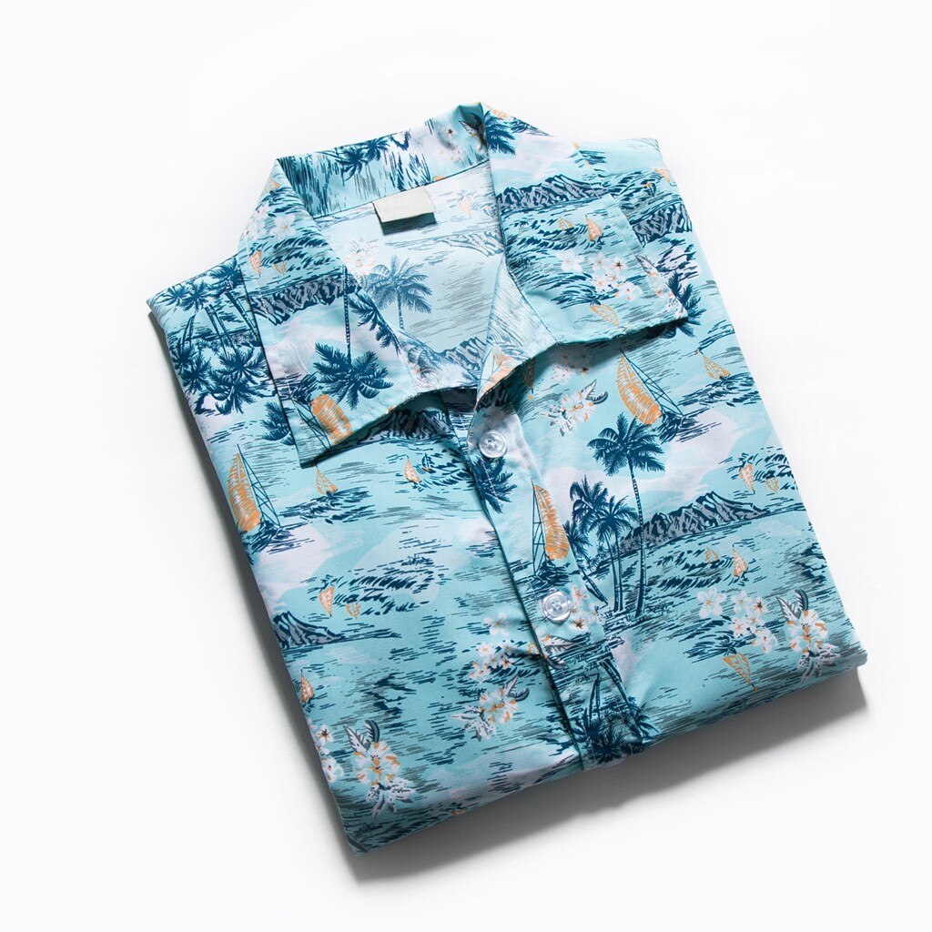Camisa hawaiana de playa verano tropical para hombre camisa de manga corta ropa de Casual suelta de algodón con botones abajo camisetas azul