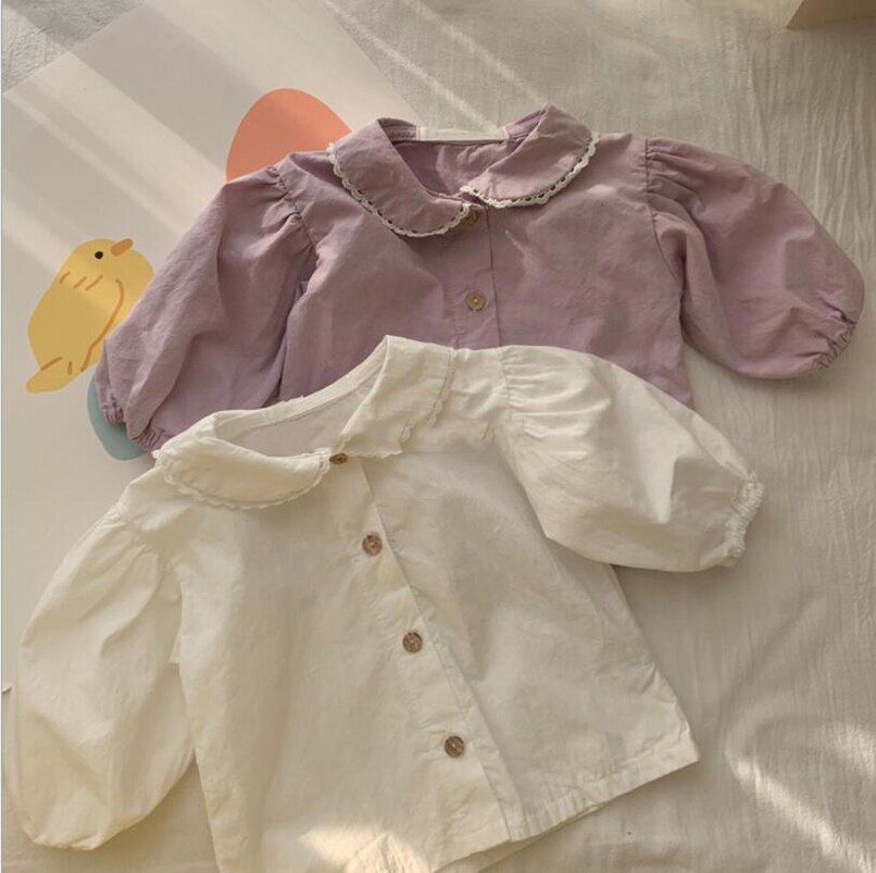 Blusa de algodón para niñas recién nacidas, camisa de manga larga con linterna, tops, chaquetas, prendas de vestir, 0 a 24 meses