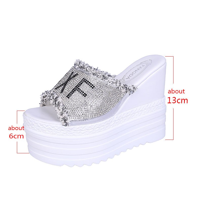 Strass Transparent pantoufles femmes grosses pantoufles plate-forme chaussures dames pantoufles chaussures femme été sandales plage pantoufle