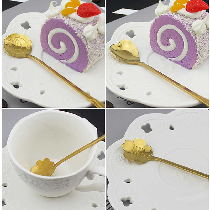 Roestvrij Stalen Lepel Set Met Lange Handvat Bloemen Hartvorm Ice Thee Koffie Lepel Dessertlepel Keuken Drinken Servies