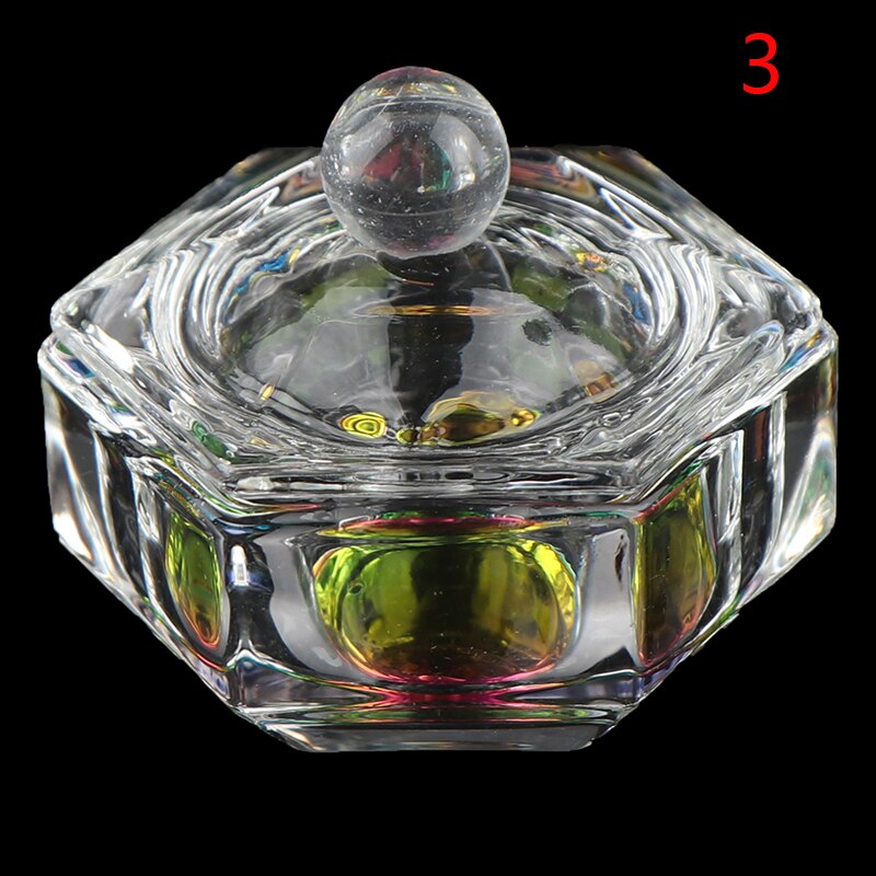 Plato líquido acrílico transparente de cristal arcoíris, taza de cristal con tapa para monómero acrílico de polvo, Kit de herramientas para manicura, 1 ud.: 3