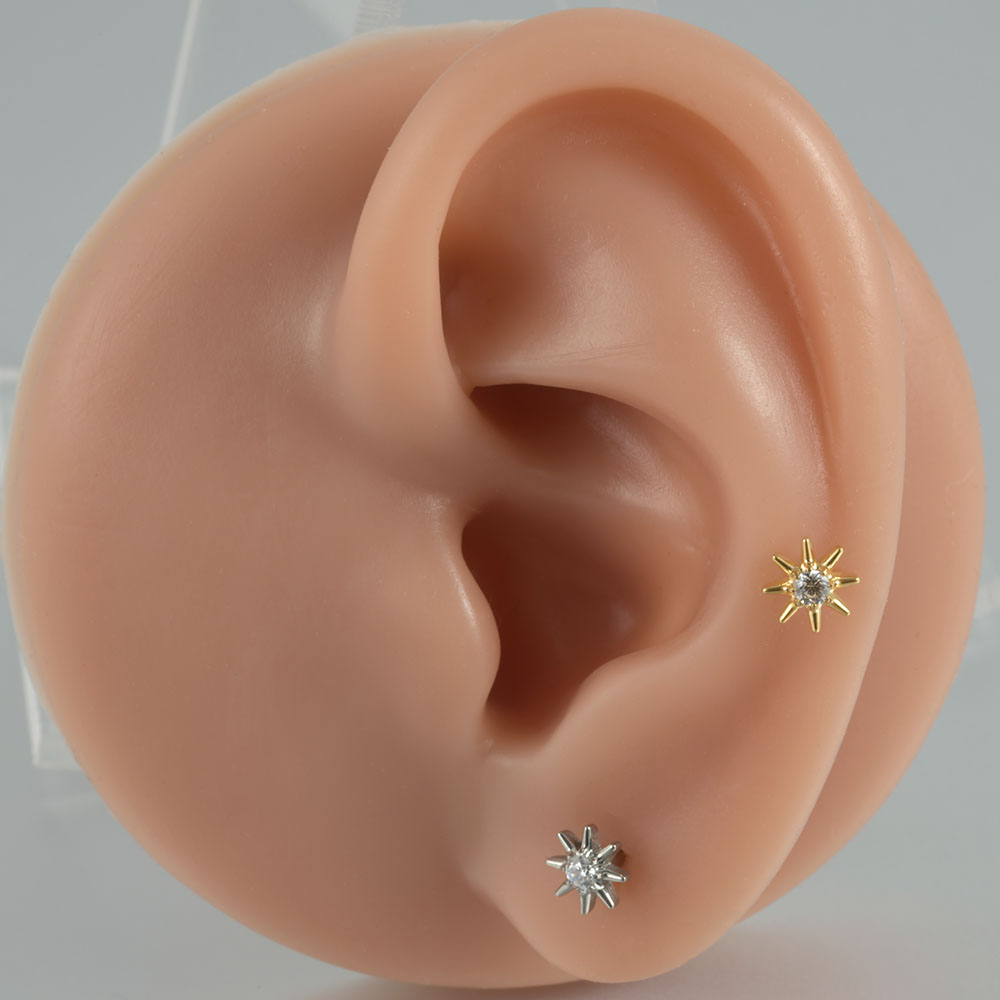 Pendientes de circonita para cartílago de titanio G23, forma redonda de sol, hélice con rosca interna Cz, joyería para Piercing en la oreja, Tragus, Labret, 1 ud.