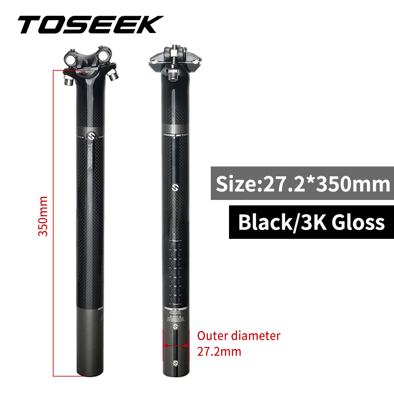 TOSEEK Carbon Seatpost Offset 0mm Bike Seatpost Carbon 27.2/30.8/31.6mm MTB Bicycle Seat Post Grey Matt Gloss: gloss-27.2-350mm
