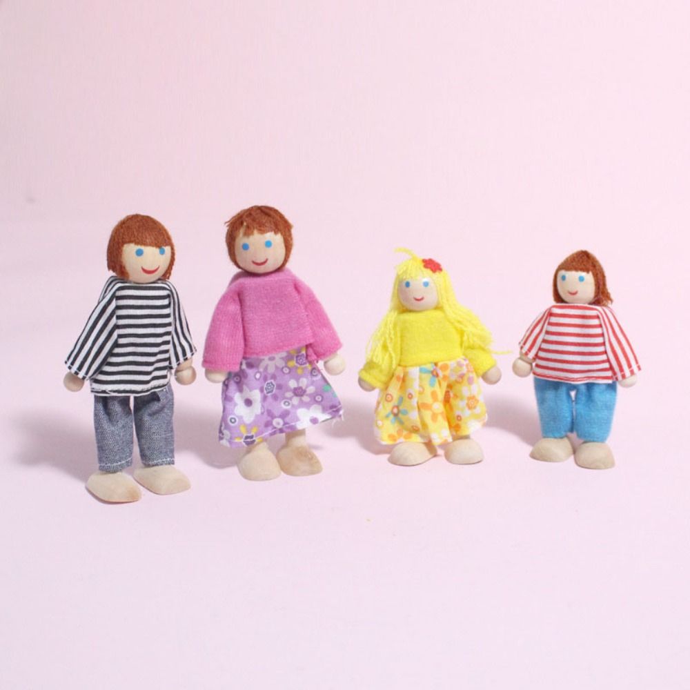 Famille de poupées en bois multicolores articulées pour jeu de rôle, ensemble de figurines, , maison de poupée en bois: grenat