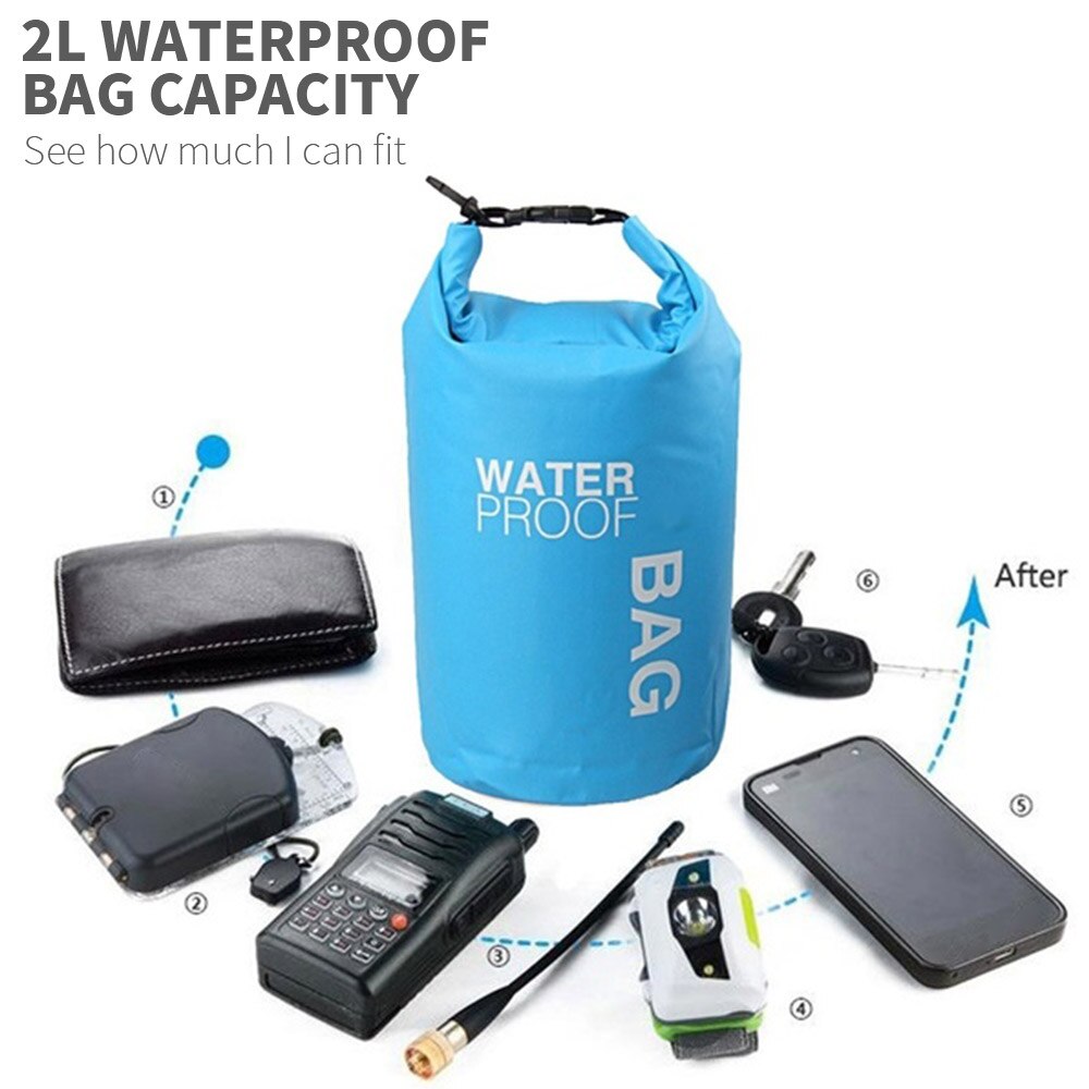 Bolsa sellada de tela impermeable de 2/5/10L para kayak, almacenamiento de Río, Camping, deriva, bolsas de natación, bolsa de Rafting de PVC, bolsa seca
