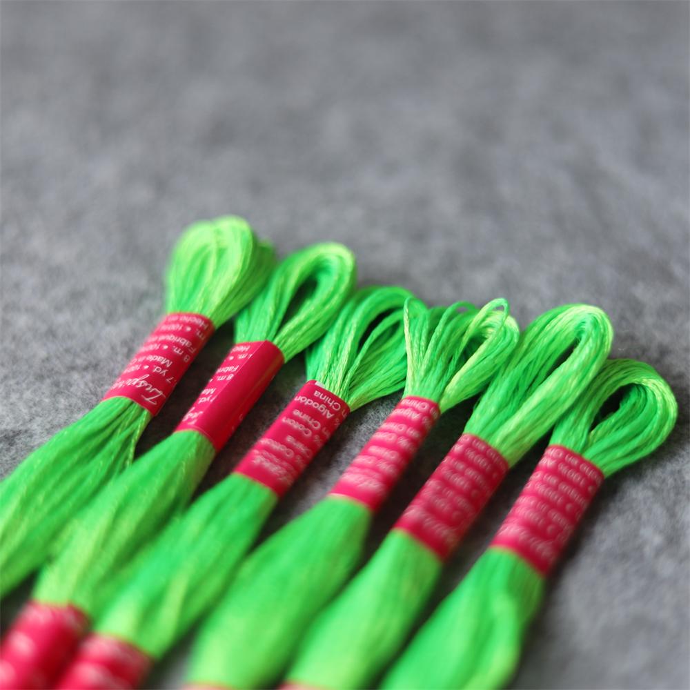 8.7Yards (8m) Silky Embroidery Floss 6 Strands 6 Bright Colors Cross Stitch Craft Needlework smoothy Thread Poly Filament Yarn: Fluo Green