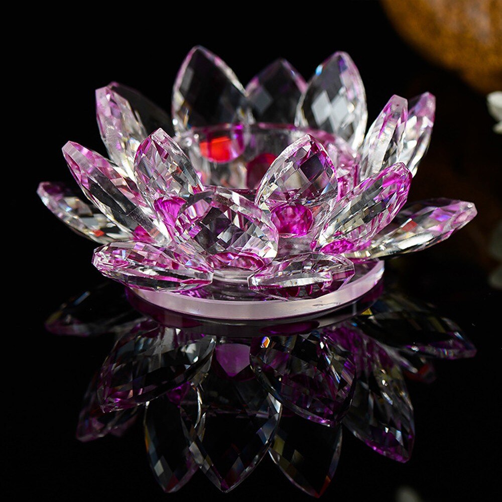 Colorful Crystal Lotus Candle Hold Glass Flower Candle Light Holder Candlestick Home Decoration Buddhist Candlestick 1: F
