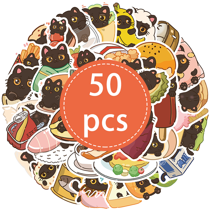 50 STKS Leuke Zwarte Kat Stickers Grappige Cartoon Kat Meme Decals Pack Waterdicht Vinyl Sticker voor Scrapbooking Skateboard Journaling: Default Title