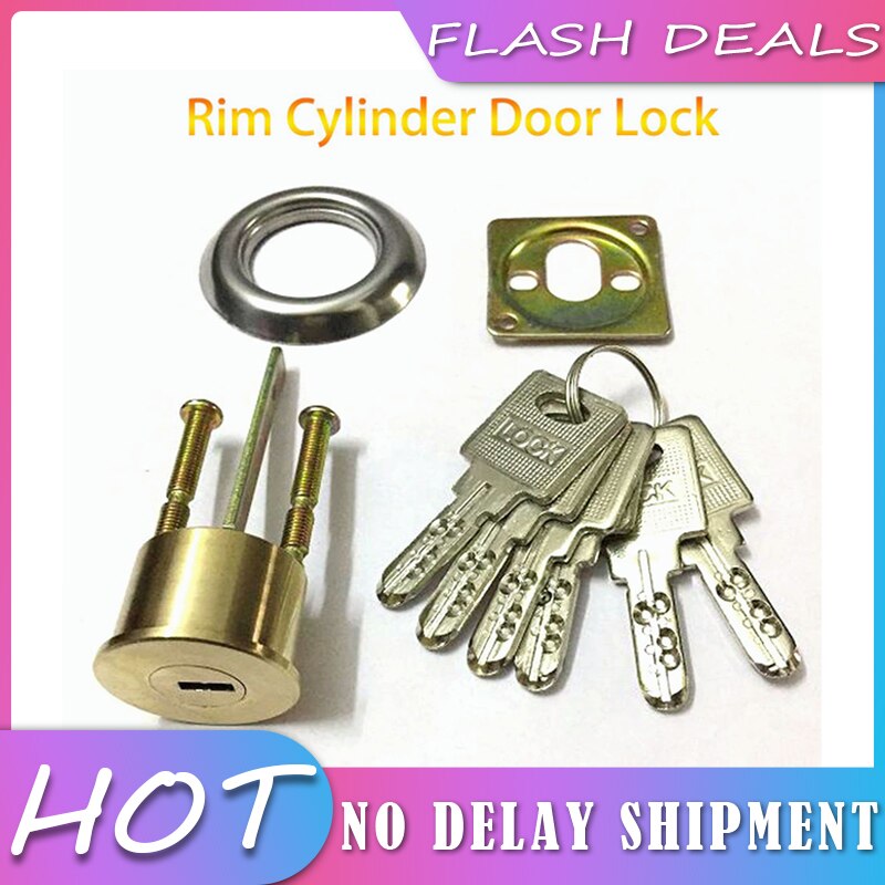 Universal Lock Line Shaped 6Keys Night Latch Bolt Brass Replacement Copper Round Profile Rim Cylinder Lined Door Lock