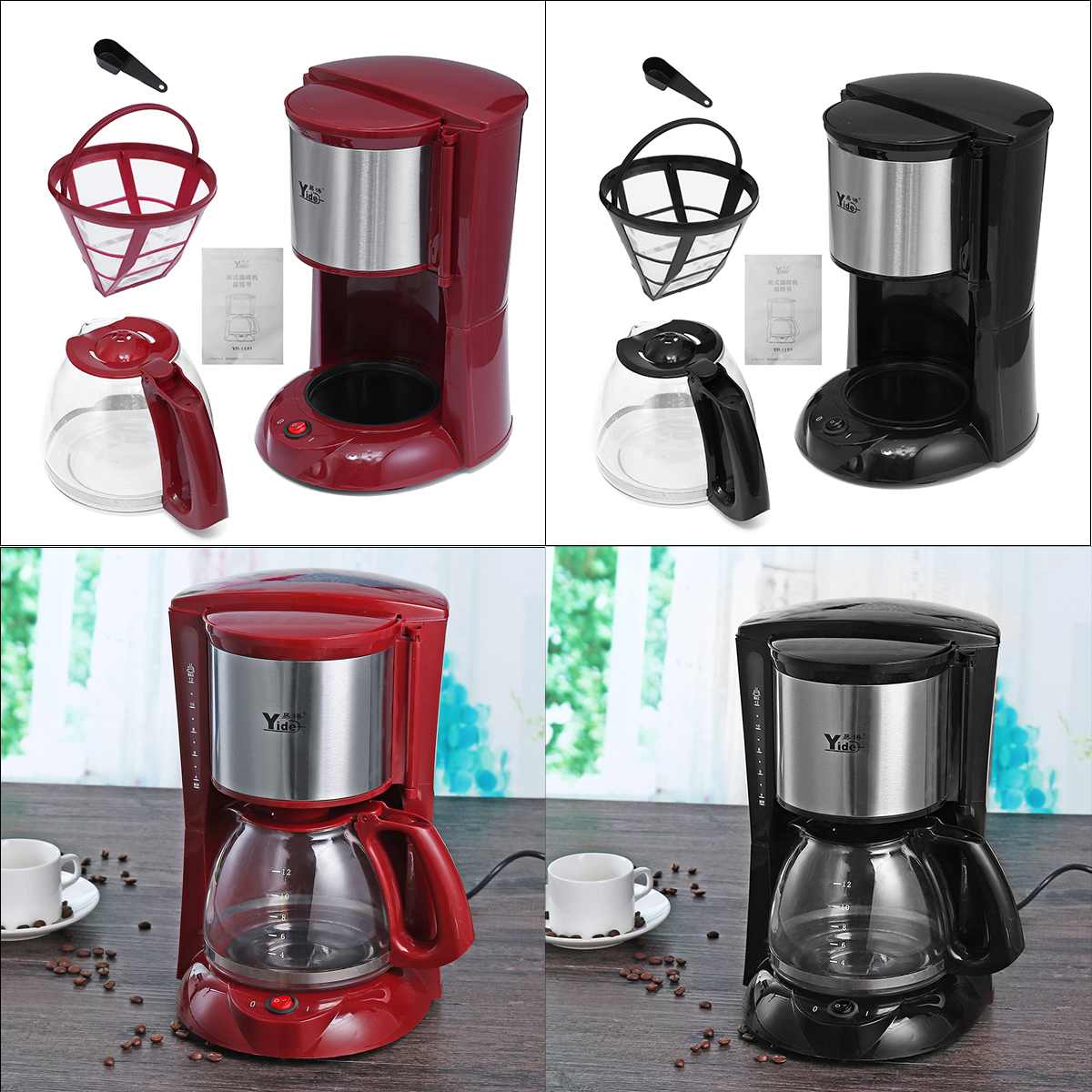 220V Electric Coffee Maker Household Kitchen Automatic Boiler 8-12 Cup Latte Espresso Moka Drip American Coffee Brewing Machine