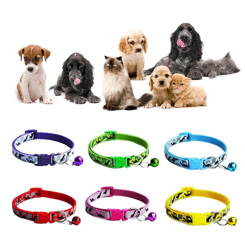 Colliers pour chiens et chats, collier camouflage en polyester avec clochette, collier réglable pour petit chien