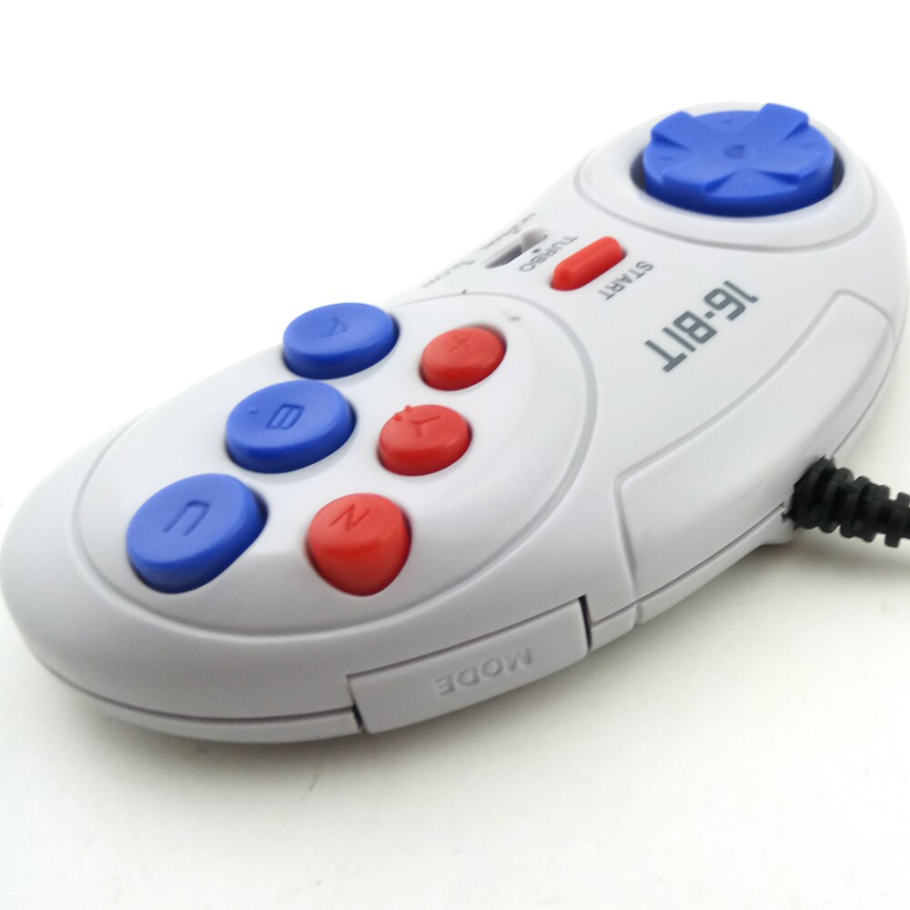 16 bit Classic Wired Game Controller for SEGA Genesis 6 Button Gamepad for SEGA Mega Drive Mode Fast Slow white