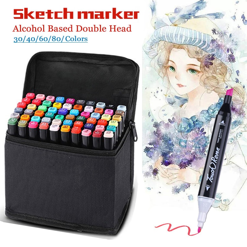 Rotuladores artísticos 30/40/60/80 marcadores de colores Manga rotuladores pluma de dibujo a base de Alcohol de fieltro-punta aceitosa pincel doble pluma suministros de arte
