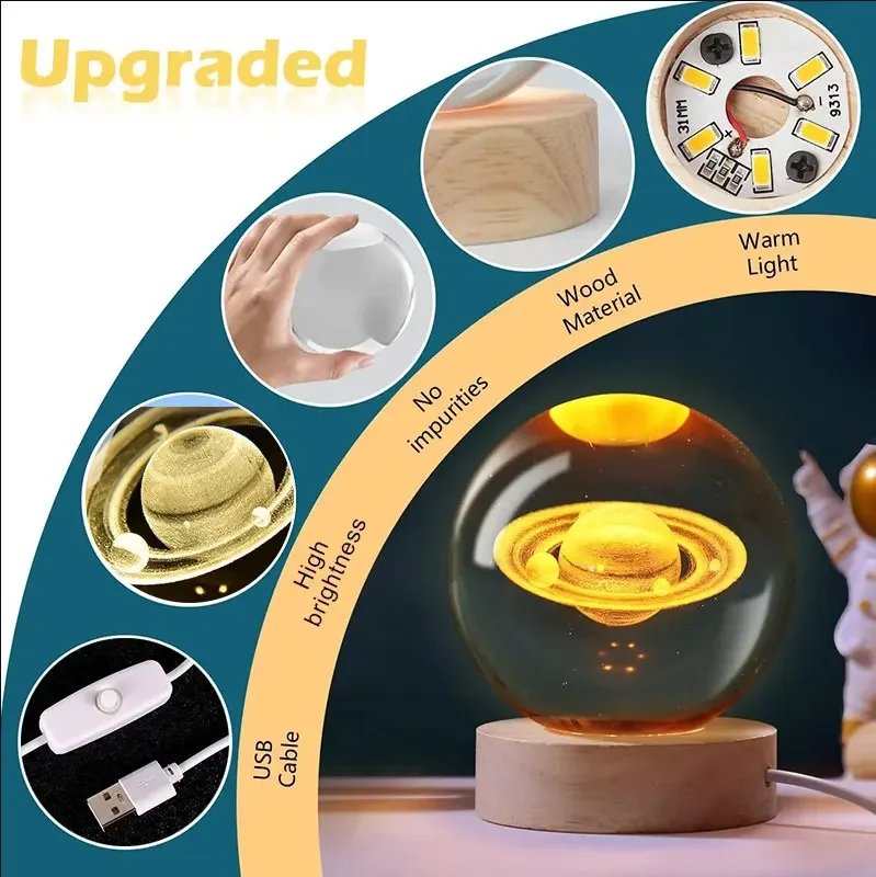 Rabatter]usb led nattlampa galax saturnus måne kristallkula stämningsljus sovrum heminredning bordslampa för