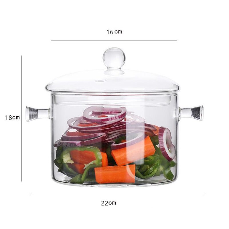 -Household Transparent Glass Soup Pot Kitchen Heat-Resistant Porridge Pot Home Glass Bowl Kitchen Cooking Tools