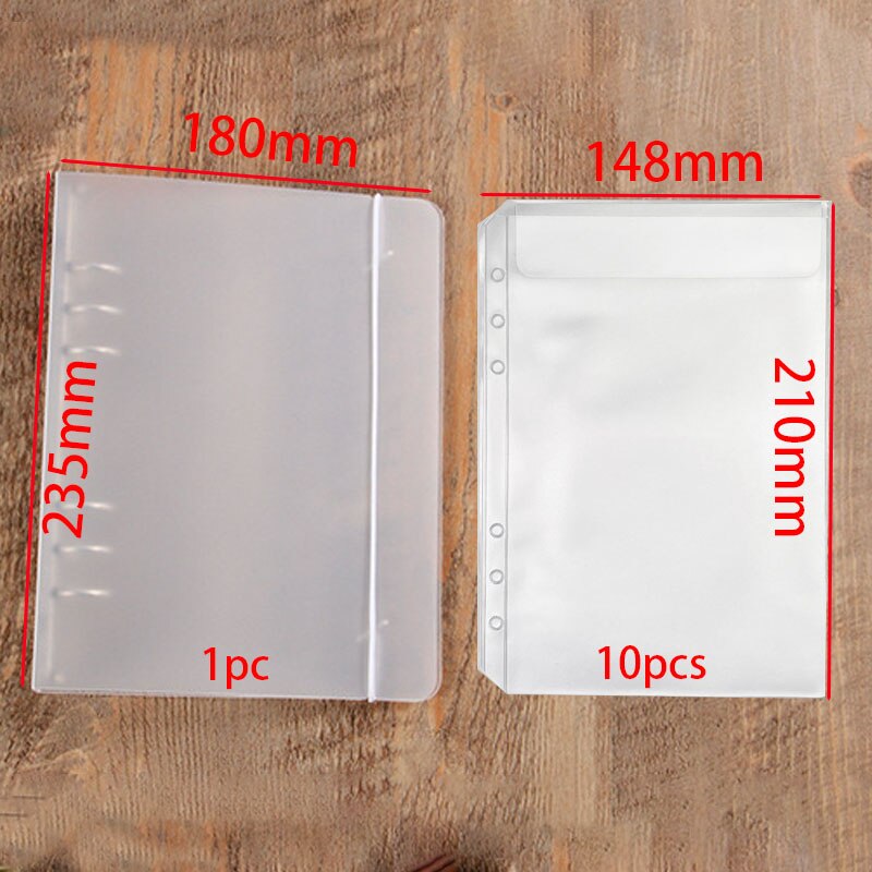 10pcs A5 PVC Loose Leaf Storage Bag Collection Pouch Binder Case Accessory &amp; Notebook 6 Ring Notepad Sheet Sheel Protector Cover: Combination A5-1