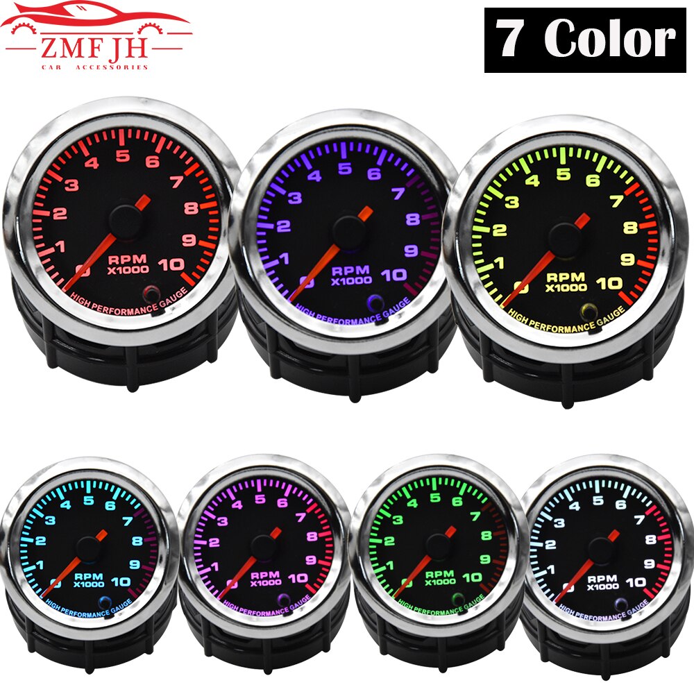 52Mm 7 Kleur Backlight Toerenteller Rpm Meter 4/6/8 Cilinders Auto Gaugelcd Digitale Display Auto Refit Accessoires Voor 12 Volt Auto