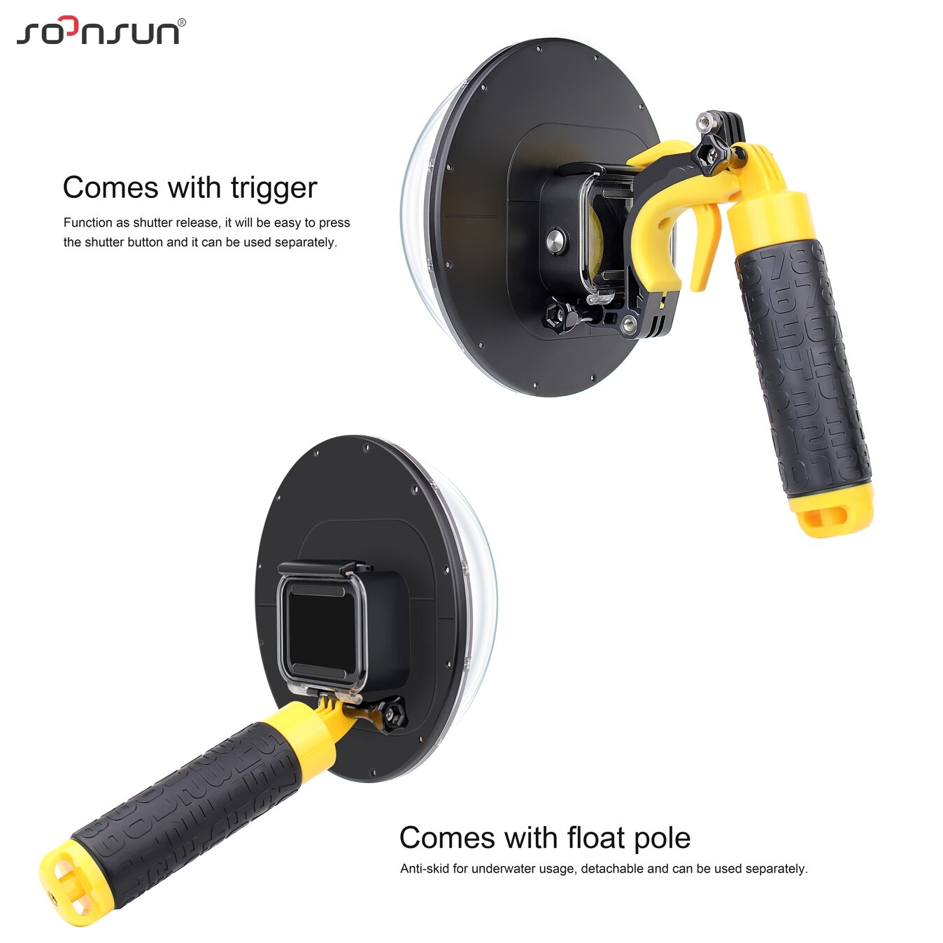 SOONSUN 6'' Underwater Diving Dome Port Lens with Waterproof Housing Case Trigger + Float Bobber Handle for GoPro Hero 8 Black