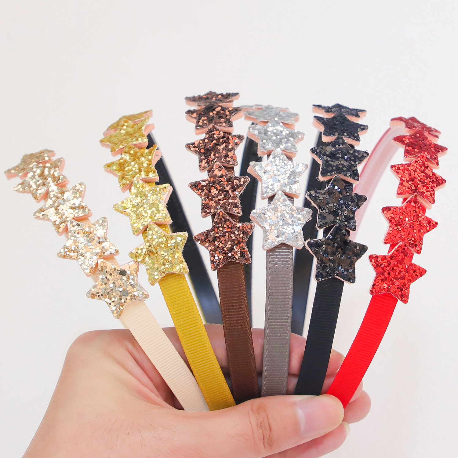 Diademas de estrella para niñas, diademas con forma de estrella con purpurina bonita, aros de plástico para dientes, diadema brillante, accesorios para el cabello para niños: Negro