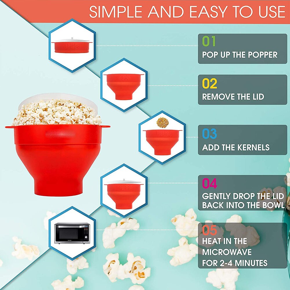 Microwave Silicone Popcorn Maker Food Grade Foldable Kitchen Tools DIY Make Popcorn Makers Bucket Bowl