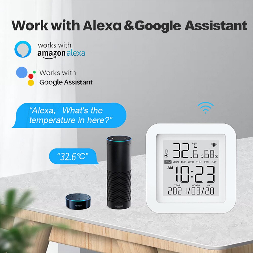 Thermomètre hygromètre WIFI, jauge d&#39;humidité et de température avec moniteur à distance, fonctionne avec Smart Life Alexa Google assistant Tuya