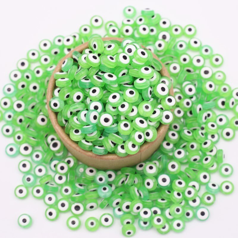 40pcs Mix Oblate Shape Evil Eye Beads 8mm Hollow Stripe Resin Spacer Beads Child DIY Jewelry Bracelet Handicraft Supplies: Green