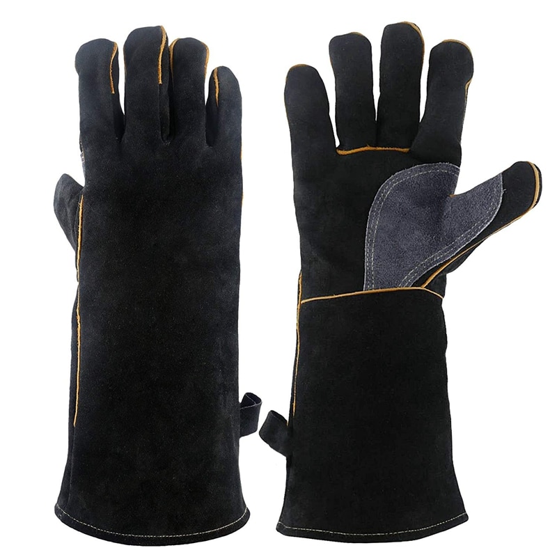 extrem Wärme & Feuer Beständig Handschuhe Leder mit Nähte, Handschuhe Perfekt für Kamin, Herde, Ofen, Grill, Schweißen, Bbq, Mig, Topf Holde: 40cm