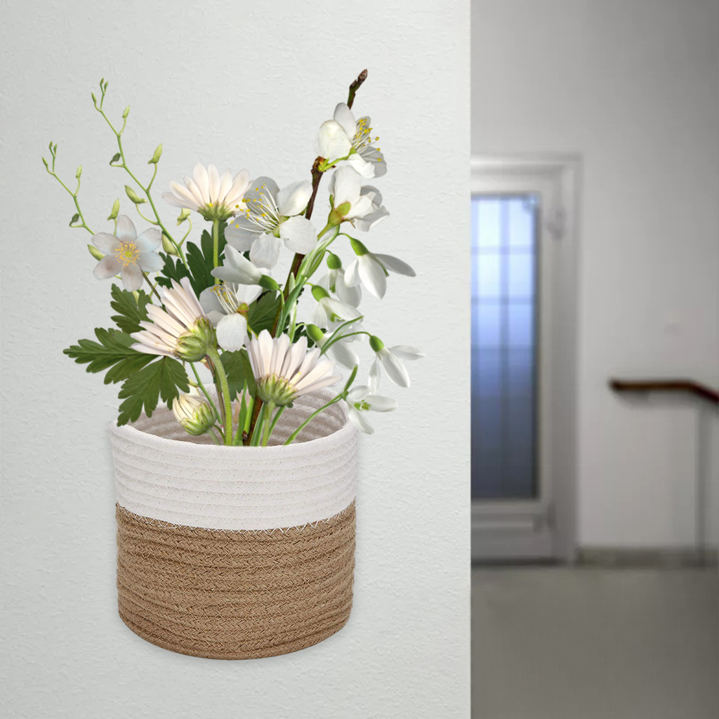 2 Pieces Small Cotton Rope Basket Sets Woven Baskets Storage Hanging Baskets for Organizing Round Baskets for Plants