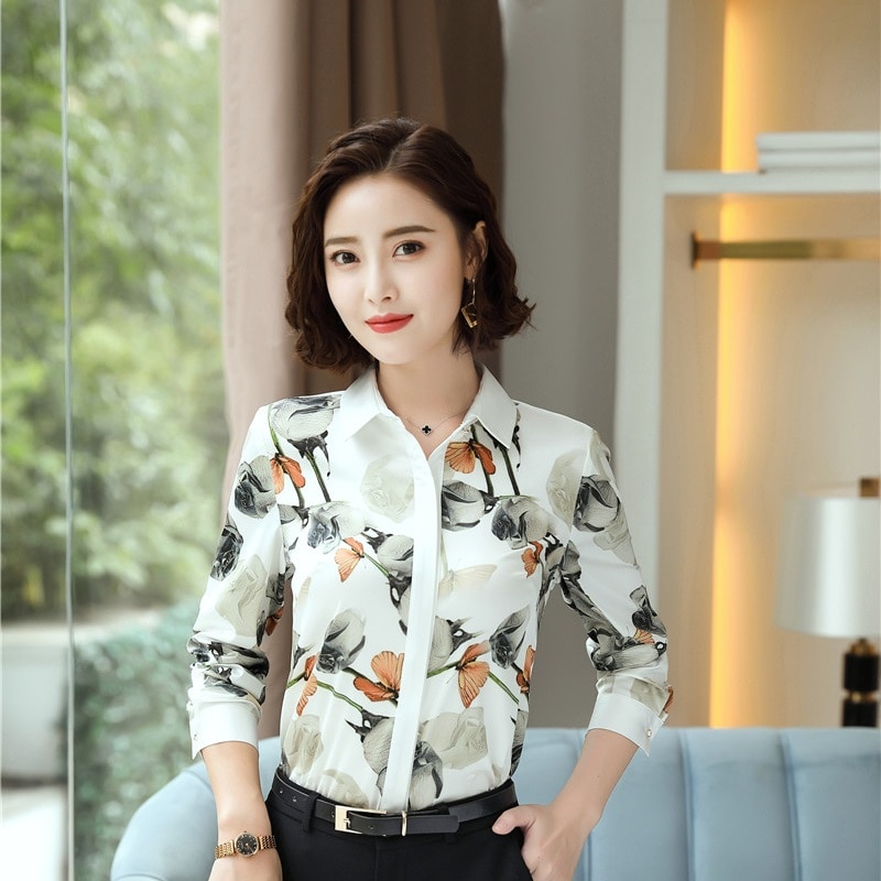 Herfst Winter Gedrukt Lange Mouwen Blouses & Shirts Voor Vrouwen Business Werkkleding Vrouwelijke Blouse Tops Ol Stijlen Shirt