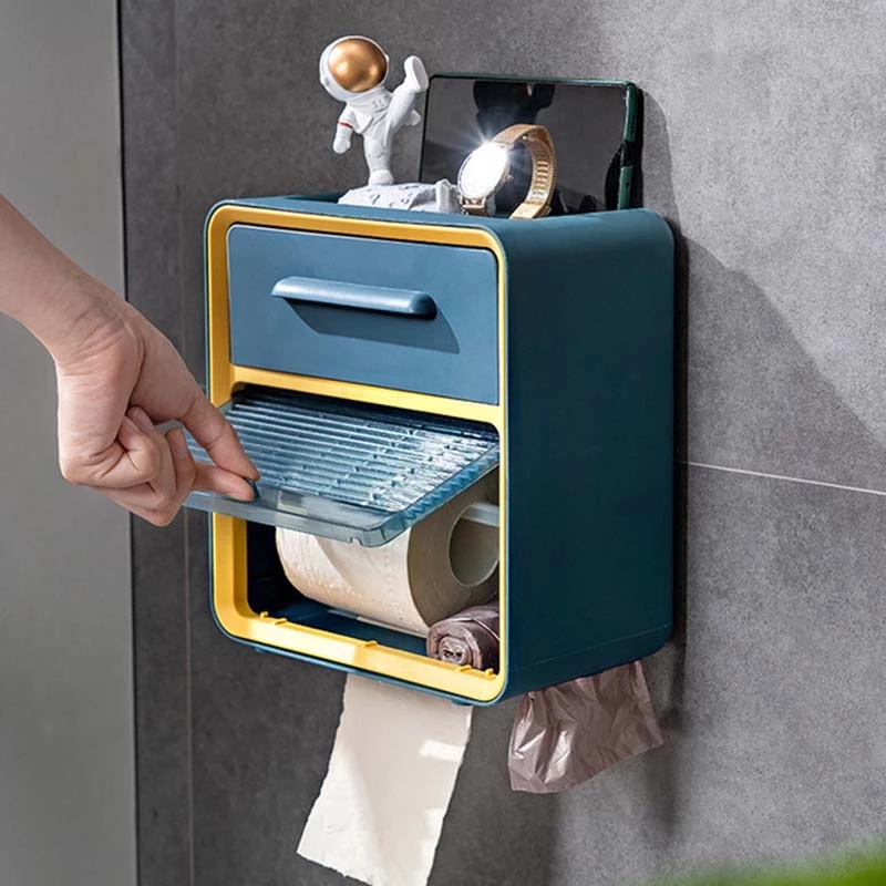 Toilet Paper Holder Wall-Mounted Waterproof Double Layer Storage Box Roll Tube for Toilet Paper Bathroom Accessories