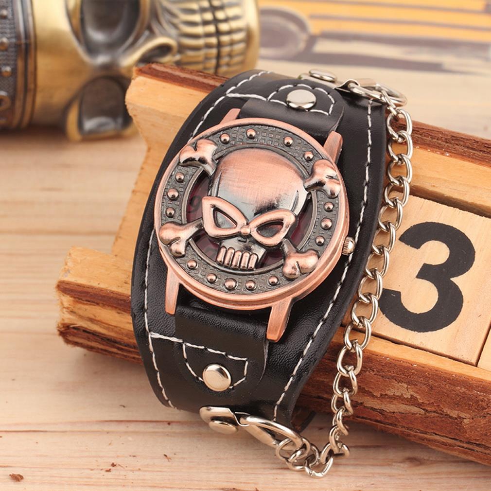 Schedel Cover Quartz Horloge Voor Mannen Vrouwen Pu Lederen Horloges Armband Horloge Heren Biker Metalen Horloges Voor Cool