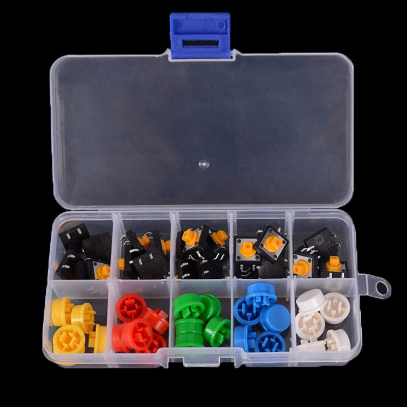 25PCS Tactile Push Button Switch Momentary 12*12*7.3MM Micro Switch Button + 25PCS Tact Cap(5 Colors)