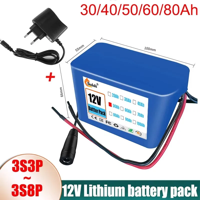 12V 50Ah 18650 lithiumbatterij 3S5P oplaadbare batterij met BMS 12,6 V oplader voor visfiets Batterij met grote capaciteit