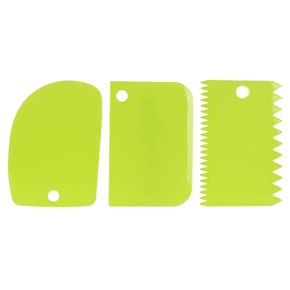 3pc bakgereedschappen, plastic deegmes, glazuur, fondantschraper, decoreren, glad, gekarteld, spatels, uitstekers, taartgereedschap: Groente