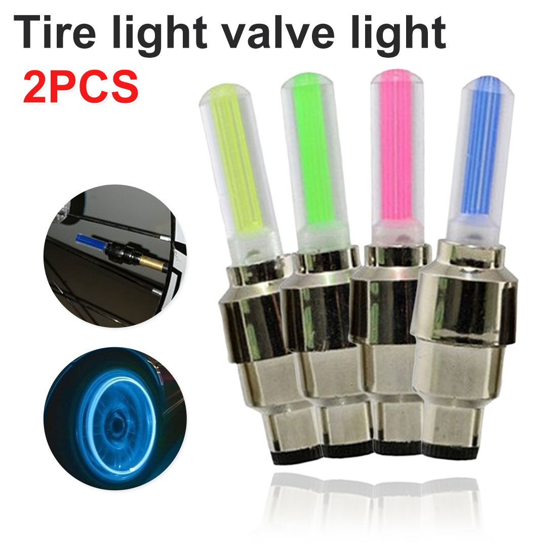 2 uds luces de neón Color neumático rueda válvula tapa luz LED lámpara Flash tapas de válvula de rueda de coche cubierta de aire neumático llanta de vástago de válvula de llanta tapa